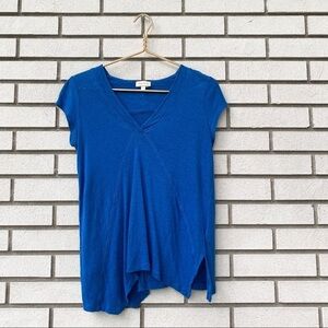 Anthropologie Meadow Rue Blue Linen Asymmetrical V-Neck Cap Sleeve Top Small